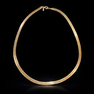 Vintage M Logo Gold Tone Herringbone Flat Snake Chain Necklace 16 Inch
